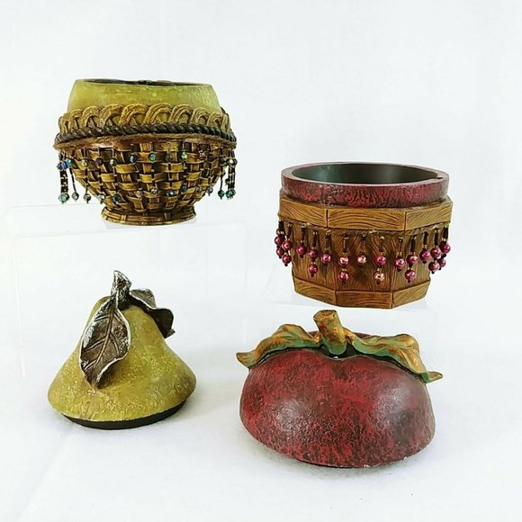 Storage Box Caddy with Lids Apple Pear Beaded Decorative Resin - Picture 3 of 10